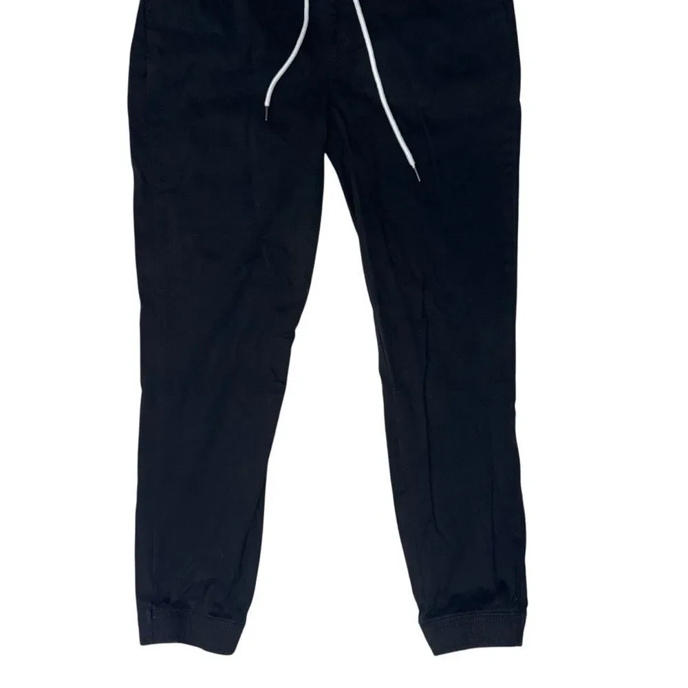Forever 21 Men's Solid Black Jeggings Jogger Pants with Drawstring Cotton L
